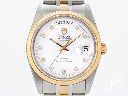 Tudor Prince Day-Date White Diamond Dial 18K Gold & SS Auto Watch 76213