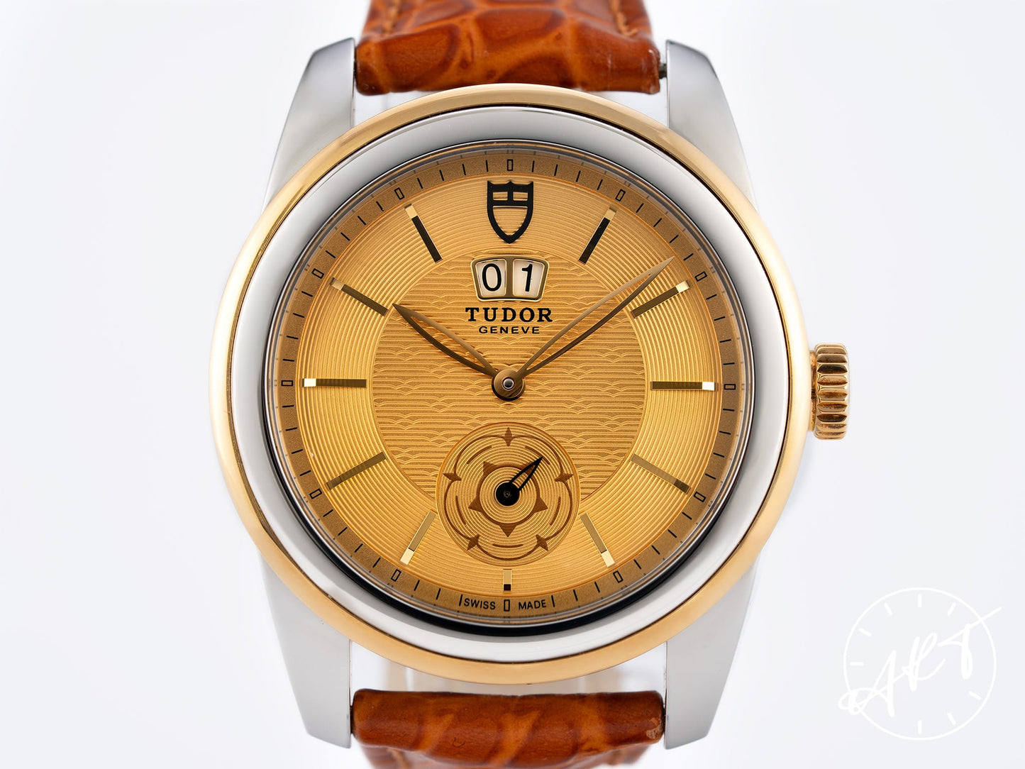 Tudor Glamour Double Date Gold Dial Stainless Steel Auto Watch 57003