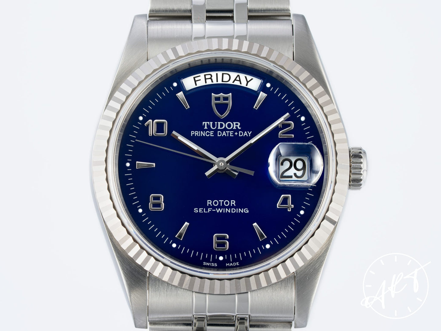 Tudor Prince Day-Date Blue Arabic Dial 18K WG & SS Auto Watch 76214 BP