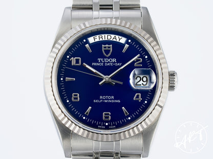 Tudor Prince Day-Date Blue Arabic Dial 18K WG & SS Auto Watch 76214 BP