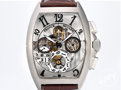 Franck Muller Cintrée Curvex Chrono Grande Date Silver Skeleton Dial SS Watch 8083 BP