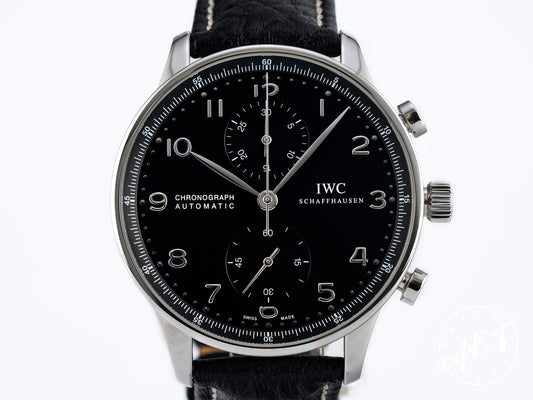 IWC Portuguese Chronograph Black Dial Stainless Steel Auto Watch IW371447 w/ B&P