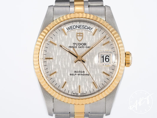 Tudor Prince Day-Date Silver Linen Dial 18K Gold & SS Watch 76213