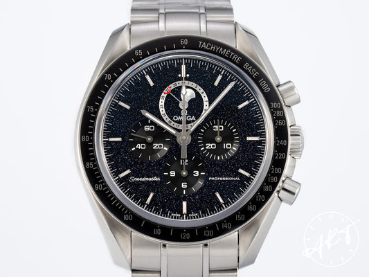 NEW Omega Speedmaster Professional Moonphase Blue Aventurine Dial SS Watch BP