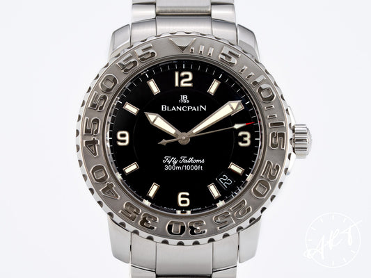 Blancpain Fifty Fathoms Diver Trilogy Black Dial SS Watch 2200-1130-71 w/Box