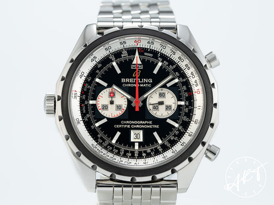 Breitling Chrono-Matic Black Dial Stainless Steel Auto Pilot Watch A41360 w/ Box