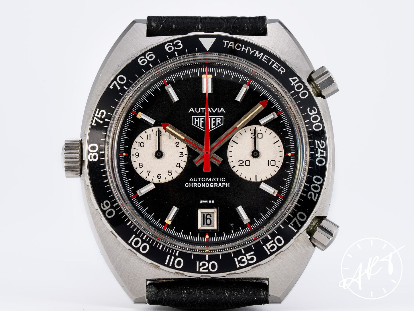 Vintage Heuer Autavia Viceroy Chronograph Reverse Panda Dial SS Auto Watch 1163V