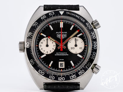 Vintage Heuer Autavia Viceroy Chronograph Reverse Panda Dial SS Auto Watch 1163V
