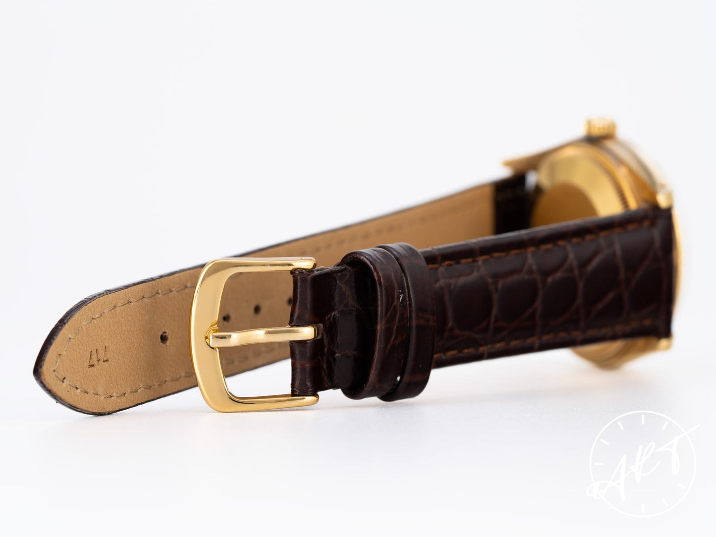 Vintage 1982 Rolex Oyster Perpetual Date Gold Dial 18K Gold Auto Watch 15038 BP