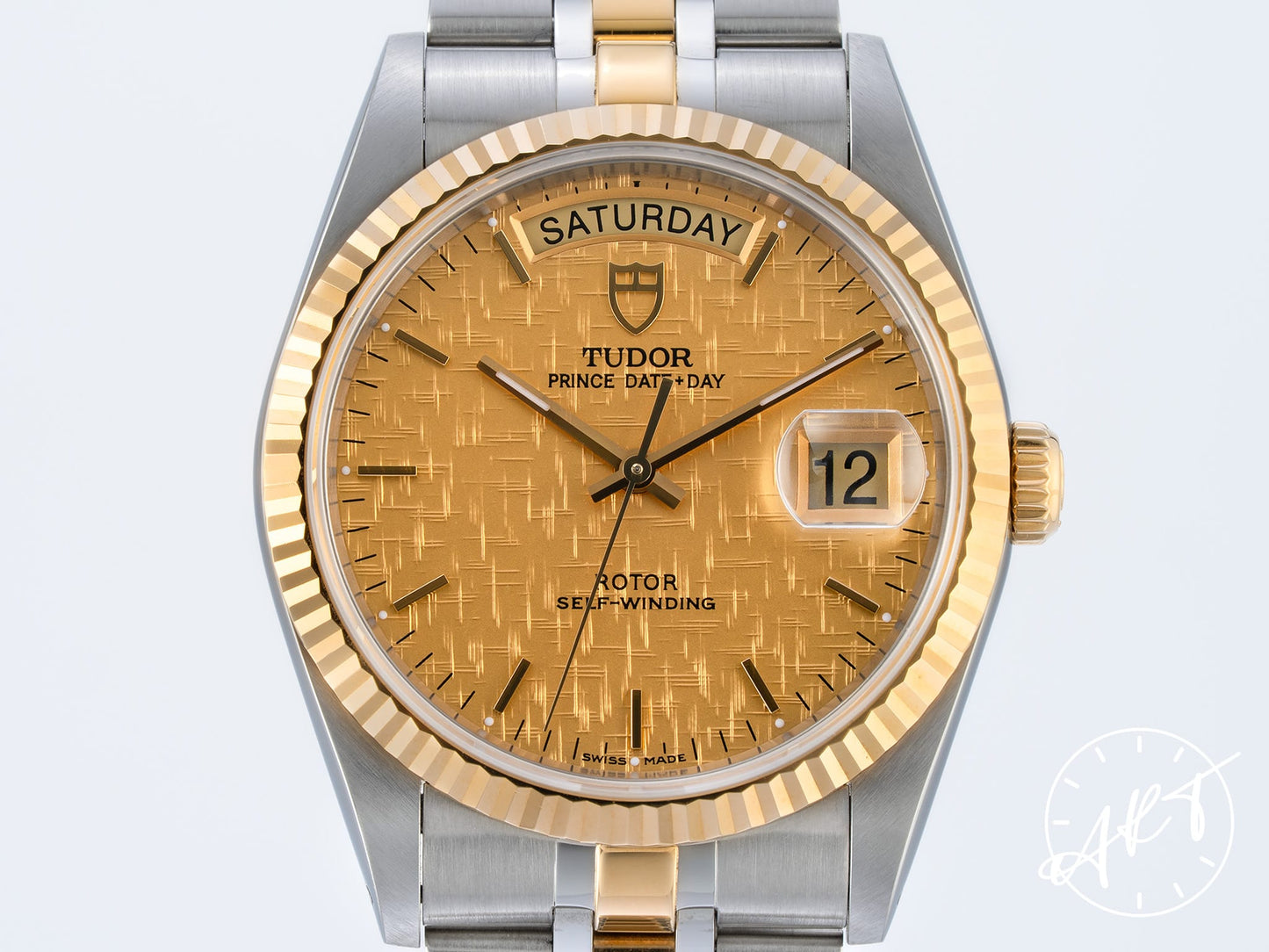 Tudor Prince Day-Date Gold Linen Dial 18K Gold & SS Watch 76213 BP