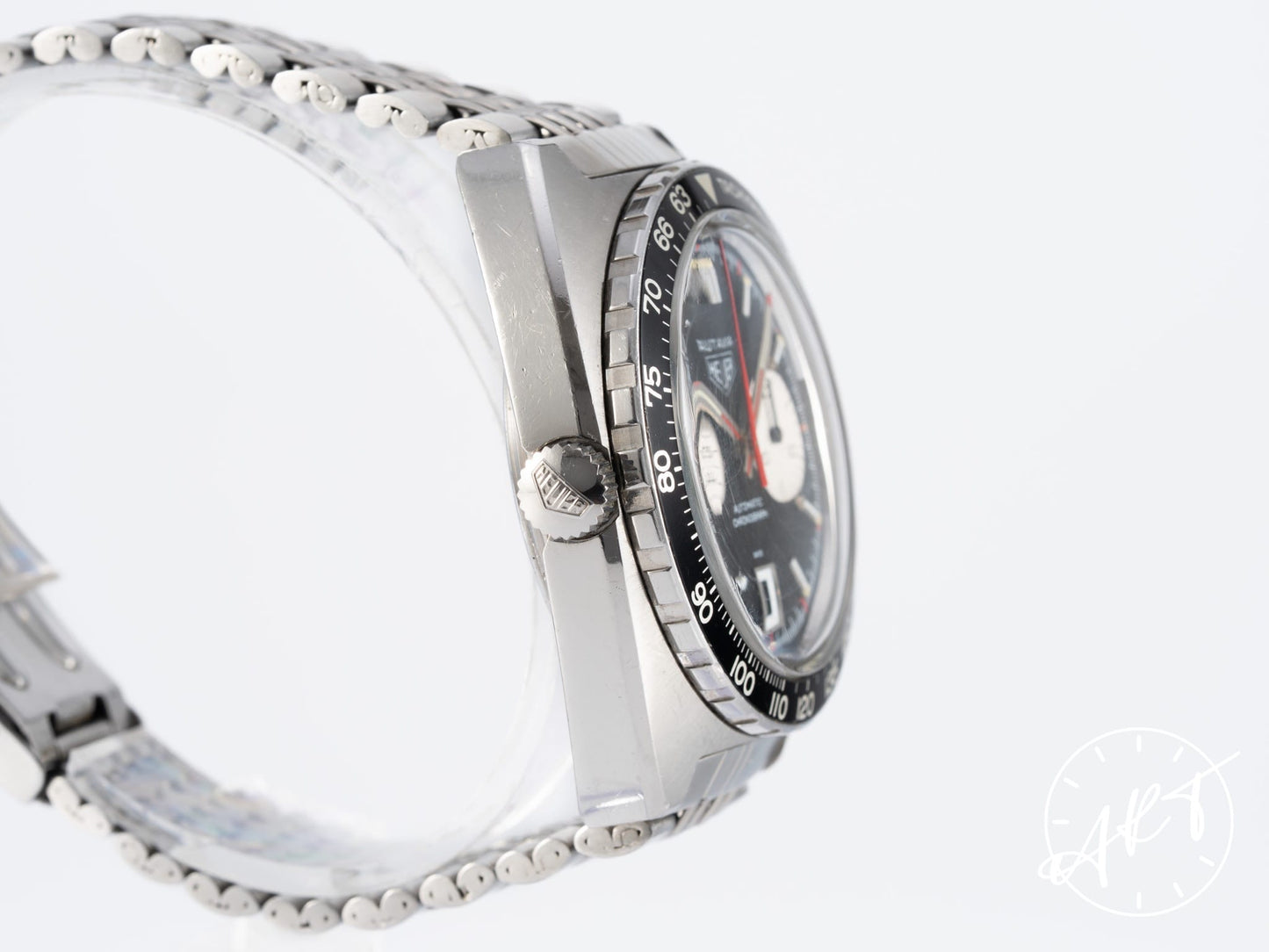 Vintage Heuer Autavia Chronograph Reverse Panda Dial SS Auto Watch 1163