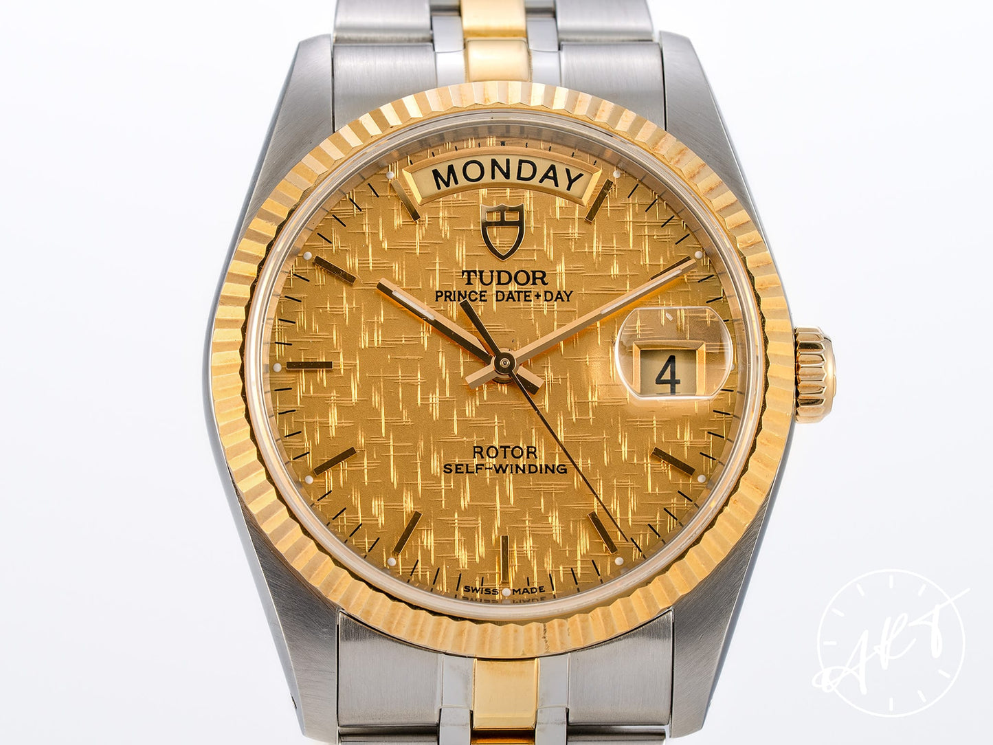 Tudor Prince Day-Date Gold Linen Dial 18K Gold & SS Watch 76213 BP