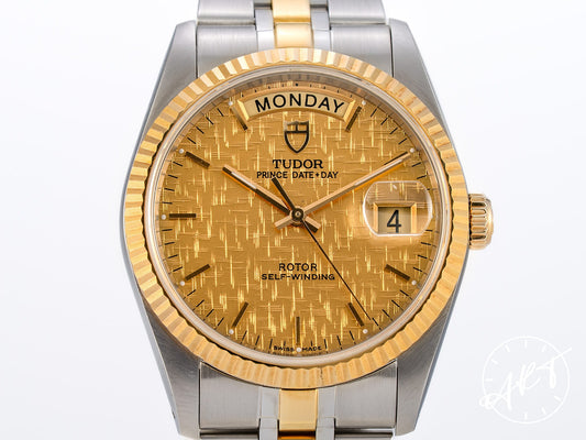 Tudor Prince Day-Date Gold Linen Dial 18K Gold & SS Watch 76213 BP
