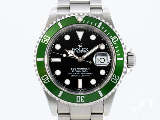 Rolex Submariner F Serial “Flat 4 Kermit” SS 50th Anniversary Watch 16610LV B&P