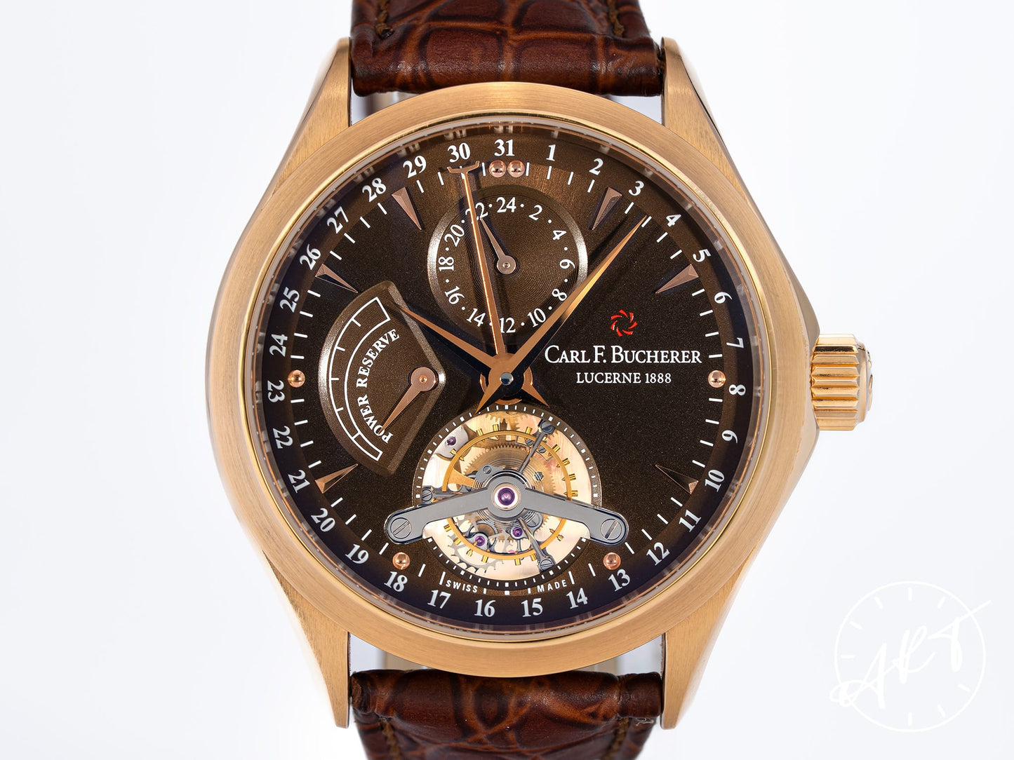 Carl F. Bucherer Manero GMT Tourbillon Brown Dial 18K RG Manual Watch w/ B&P