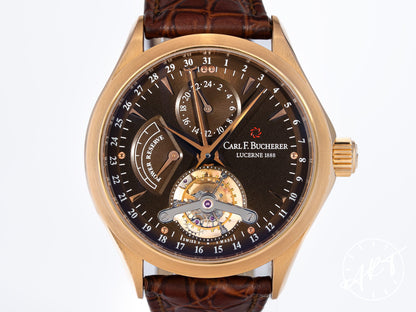 Carl F. Bucherer Manero GMT Tourbillon Brown Dial 18K RG Manual Watch w/ B&P