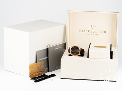 Carl F. Bucherer Manero GMT Tourbillon Brown Dial 18K RG Manual Watch w/ B&P