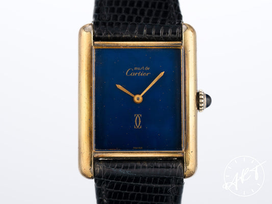 Vintage Cartier Tank Must de Cartier Blue Lacquer Dial Gold Plated Manual Watch