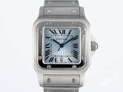 Cartier Santos de Cartier Galbee Ice Blue Dial SS Quartz Anniv Watch W20065D6 BP