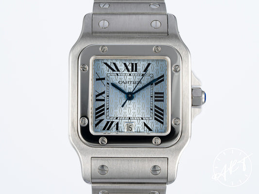 Cartier Santos de Cartier Galbee Ice Blue Dial SS Quartz Anniv Watch W20065D6 BP