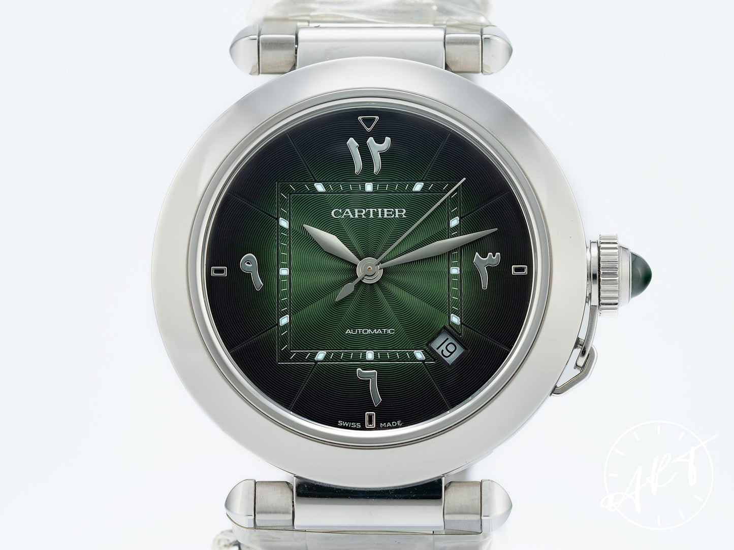 NEW Cartier Pasha Smoky Green Dial SS Auto Middle East Ltd Watch WSPA0022 w/ B&P