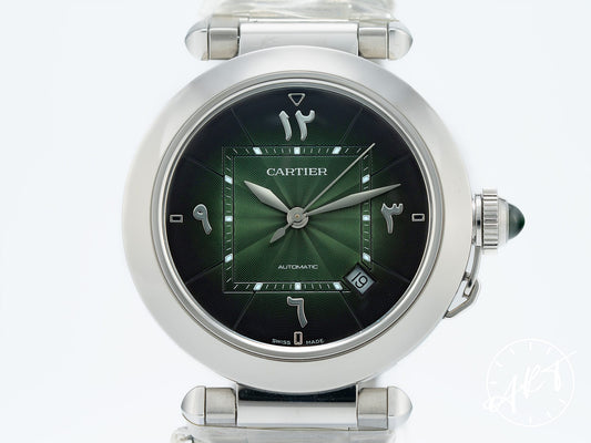 NEW Cartier Pasha Smoky Green Dial SS Auto Middle East Ltd Watch WSPA0022 w/ B&P