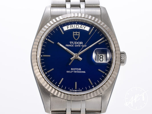 Tudor Prince Day-Date Blue Dial 18K WG & SS Auto Watch 76214 w/ B&P