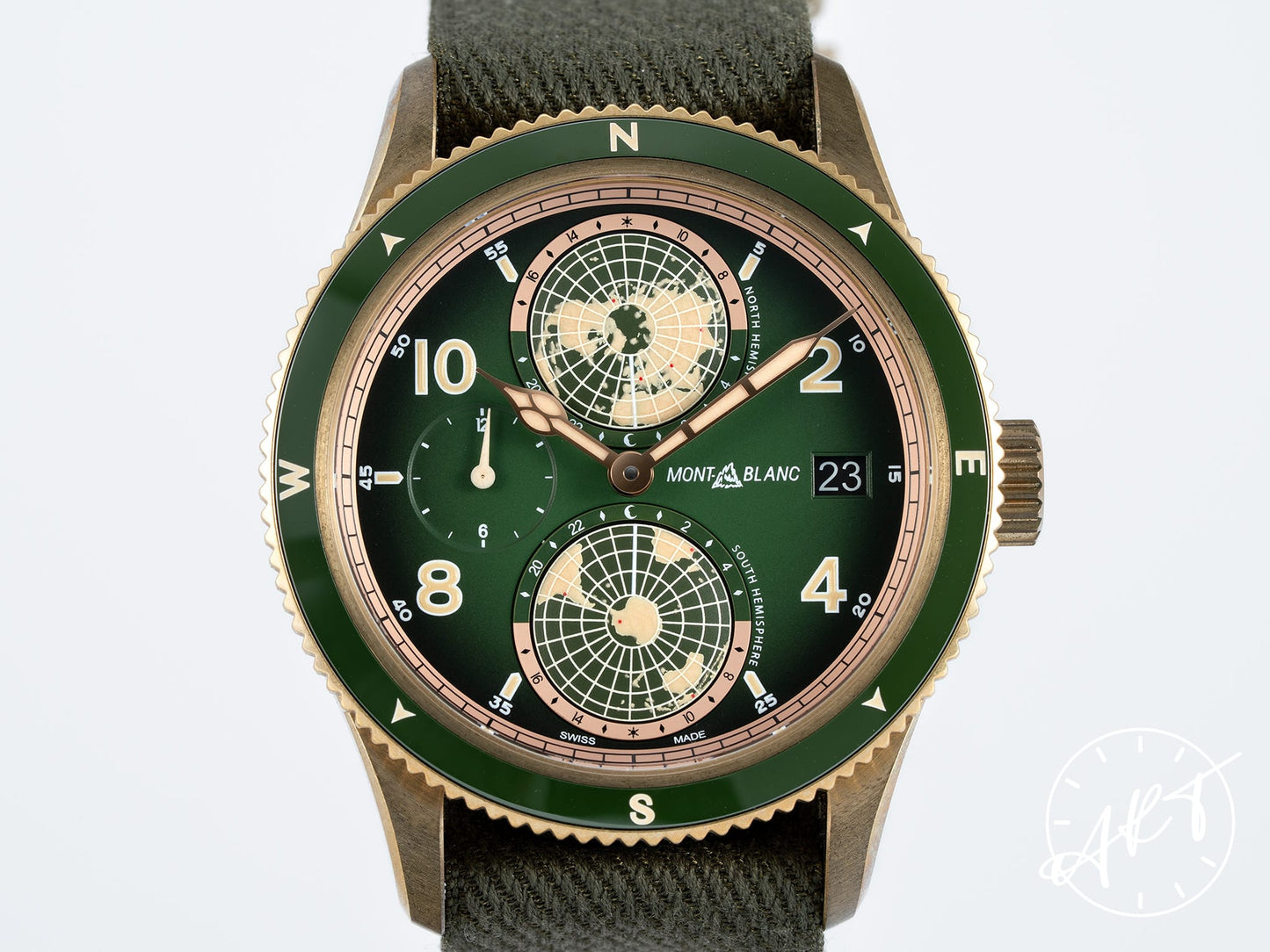 NEW Montblanc 1858 Geosphere GMT Day/Night Green Dial Bronze Ltd Watch 119909 BP