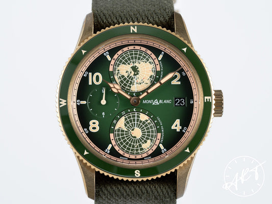 NEW Montblanc 1858 Geosphere GMT Day/Night Green Dial Bronze Ltd Watch 119909 BP