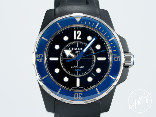 Chanel J12 Marine Blue Bezel Black Ceramic Automatic Diver Watch H2559 w/ Box