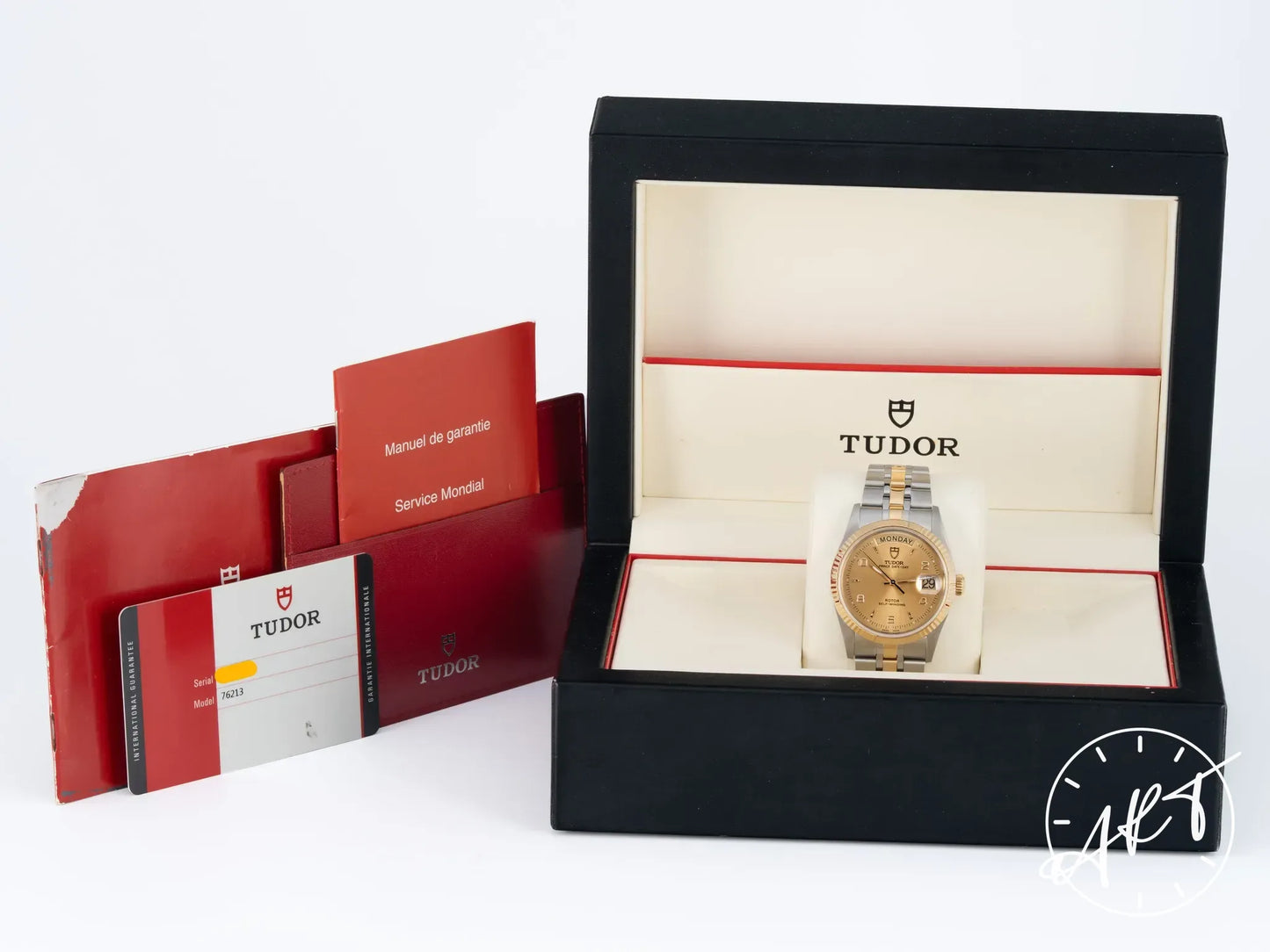 Tudor Prince Day-Date Fluted Bezel Gold Dial Silver SS Auto Watch 76213 w/ B&P