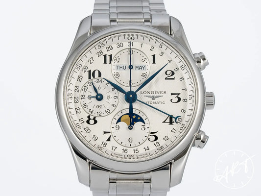 Longines Master Collection Chrono Moonphase Silver Dial SS Auto Watch w/ B&P