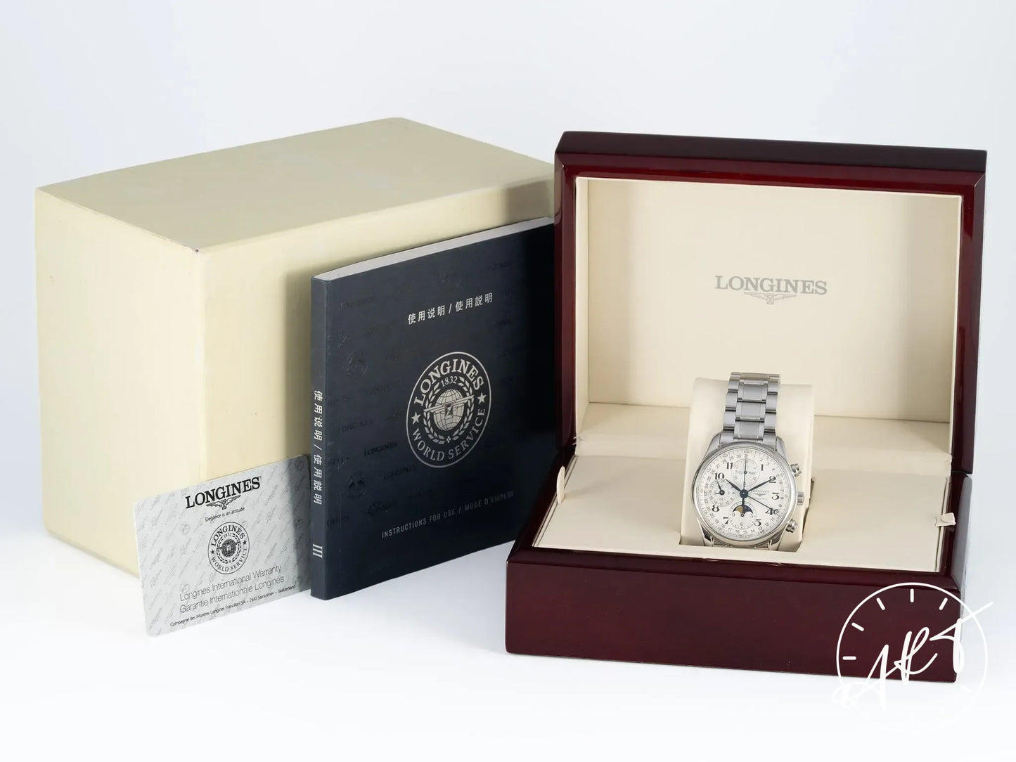Longines Master Collection Chrono Moonphase Silver Dial SS Auto Watch w/ B&P