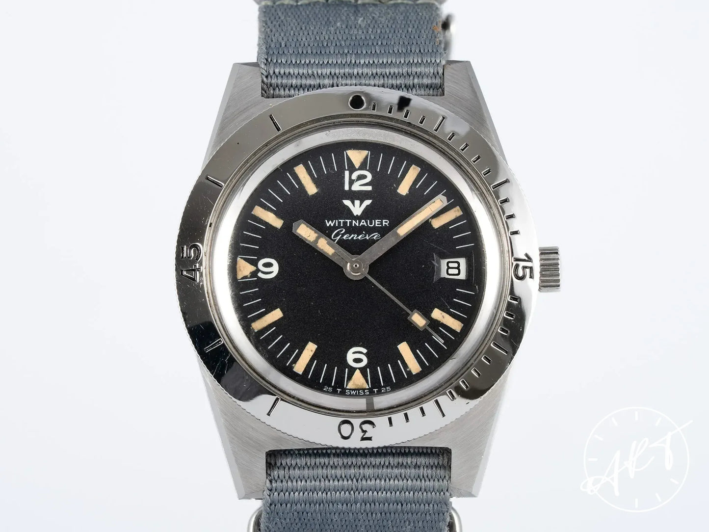 Vintage Wittnauer Skin Diver 4000 Black Dial Stainless Steel Automatic Watch