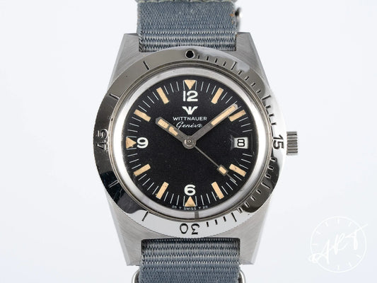 Vintage Wittnauer Skin Diver 4000 Black Dial Stainless Steel Automatic Watch