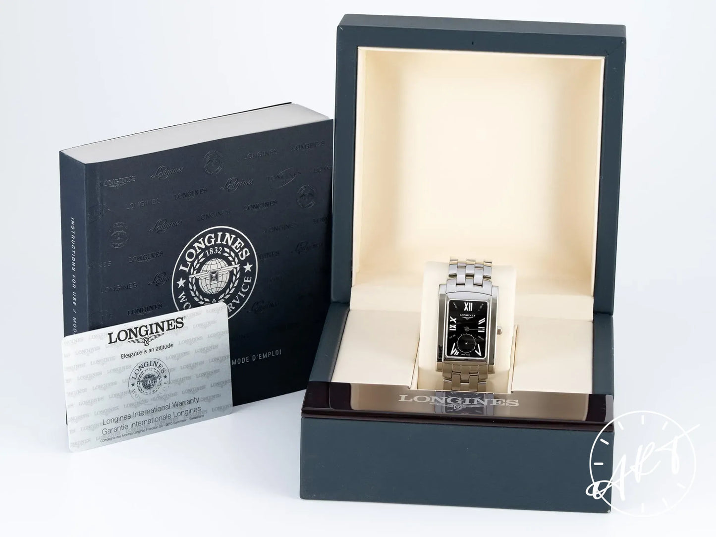 NEW Longines DolceVita Black Dial Stainless Steel Quartz Watch in FULL SET