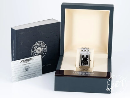 NEW Longines DolceVita Black Dial Stainless Steel Quartz Watch in FULL SET
