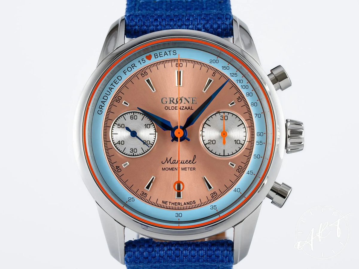 NEW Grone Moment Meter Salmon Dial SS Manual 300 Pcs Ltd Ed Watch w/ B&P