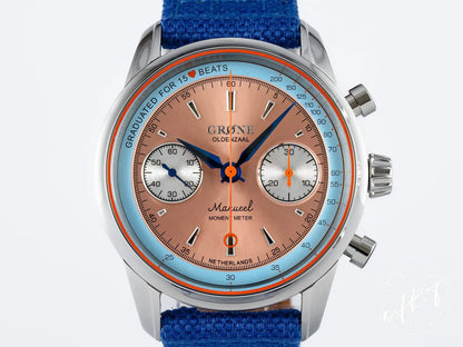 NEW Grone Moment Meter Salmon Dial SS Manual 300 Pcs Ltd Ed Watch w/ B&P