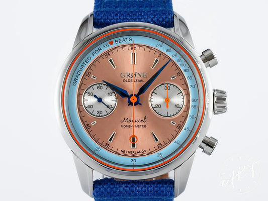 NEW Grone Moment Meter Salmon Dial SS Manual 300 Pcs Ltd Ed Watch w/ B&P