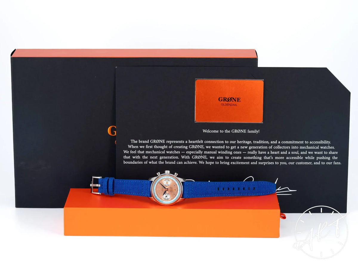 NEW Grone Moment Meter Salmon Dial SS Manual 300 Pcs Ltd Ed Watch w/ B&P