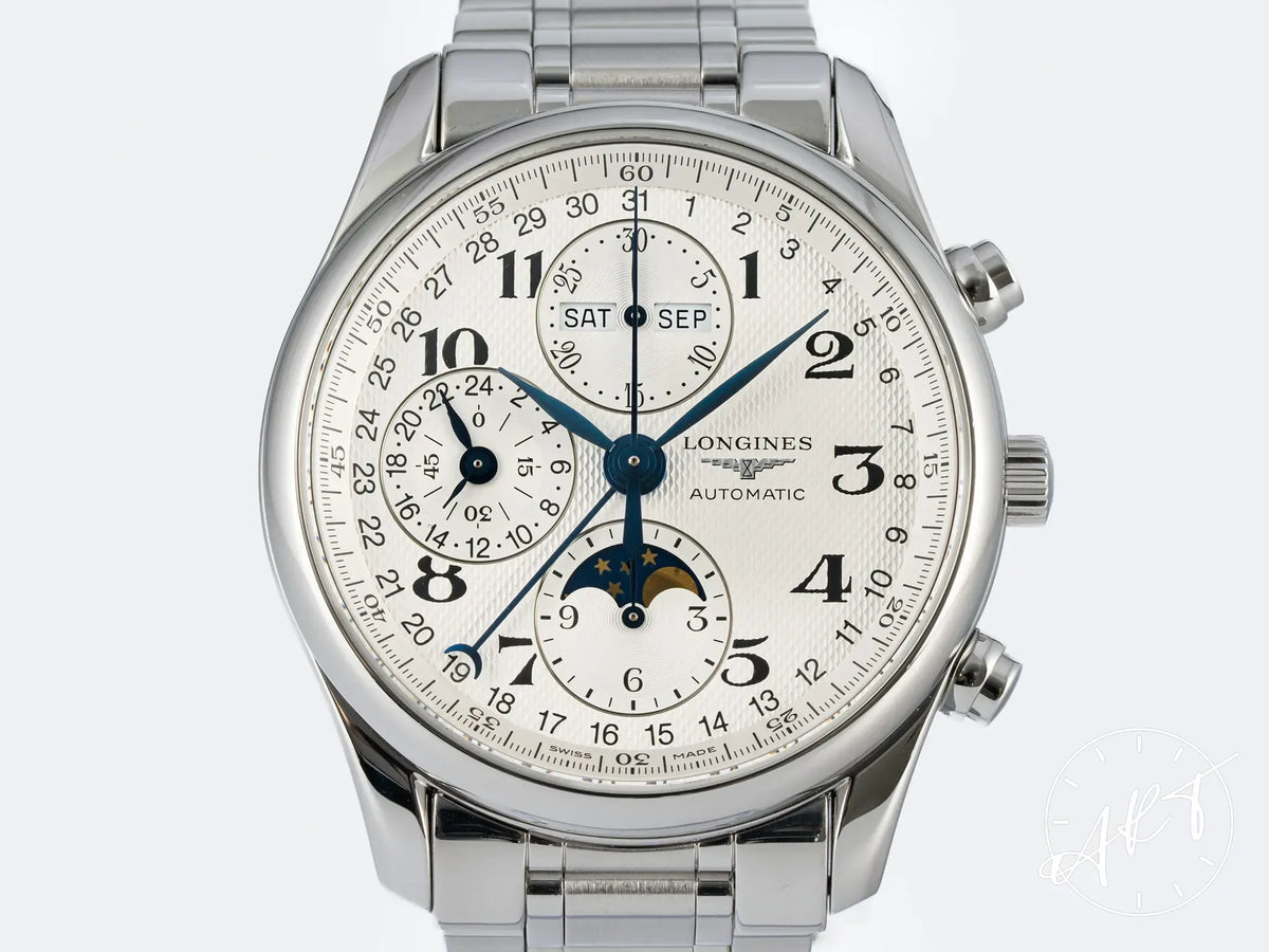 Longines Master Collection Chrono Moonphase Silver Dial SS Auto Watch w/ B&P