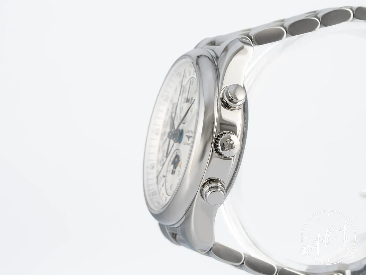 Longines Master Collection Chrono Moonphase Silver Dial SS Auto Watch w/ B&P