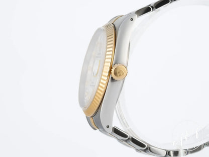 Tudor Prince Day-Date Silver Linen Diamond Dial 18K Gold & SS Auto Watch 76213