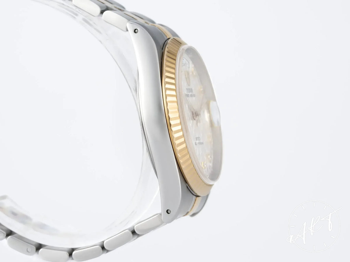 Tudor Prince Day-Date Silver Linen Diamond Dial 18K Gold & SS Auto Watch 76213