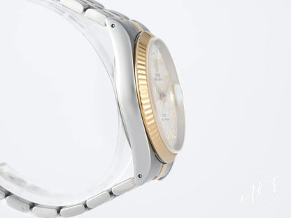 Tudor Prince Day-Date Silver Linen Diamond Dial 18K Gold & SS Auto Watch 76213