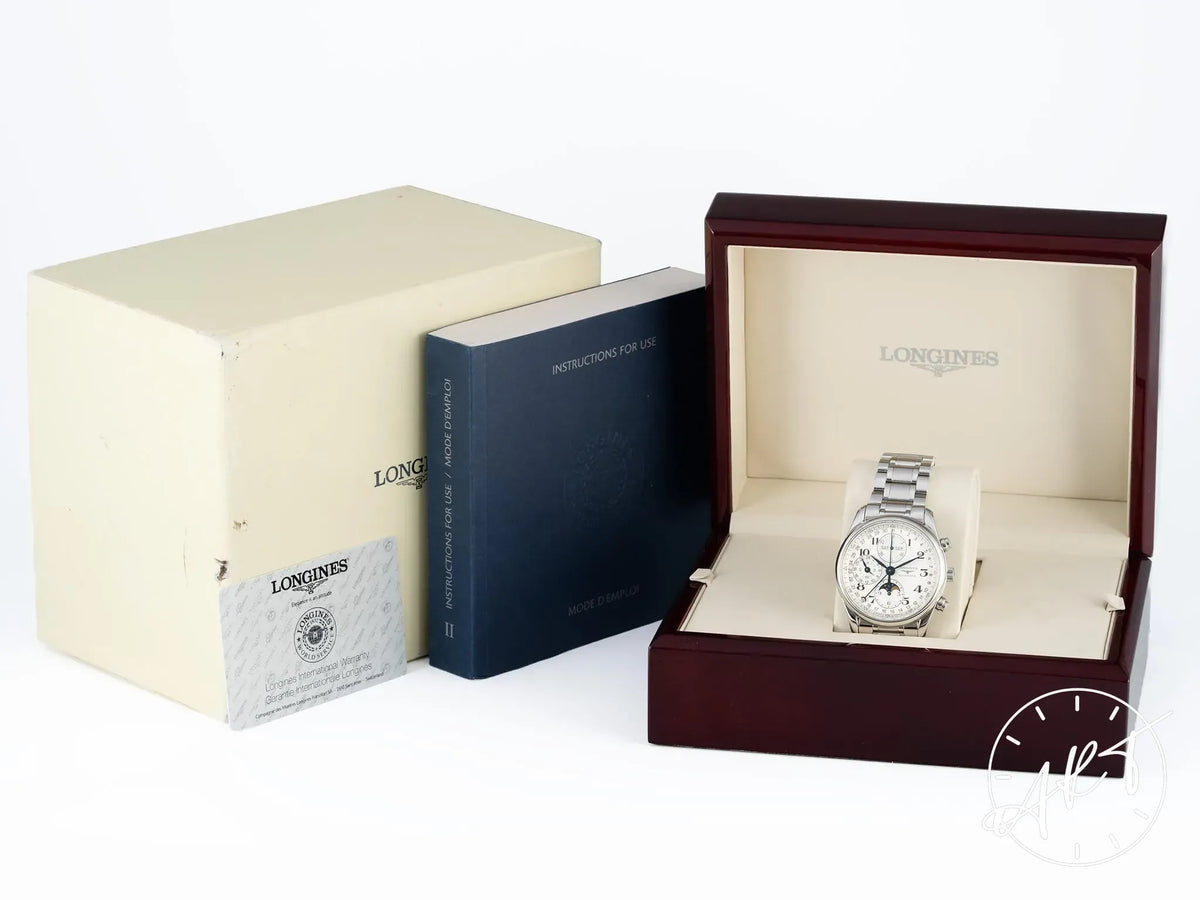 Longines Master Collection Chrono Moonphase Silver Dial SS Auto Watch w/ B&P