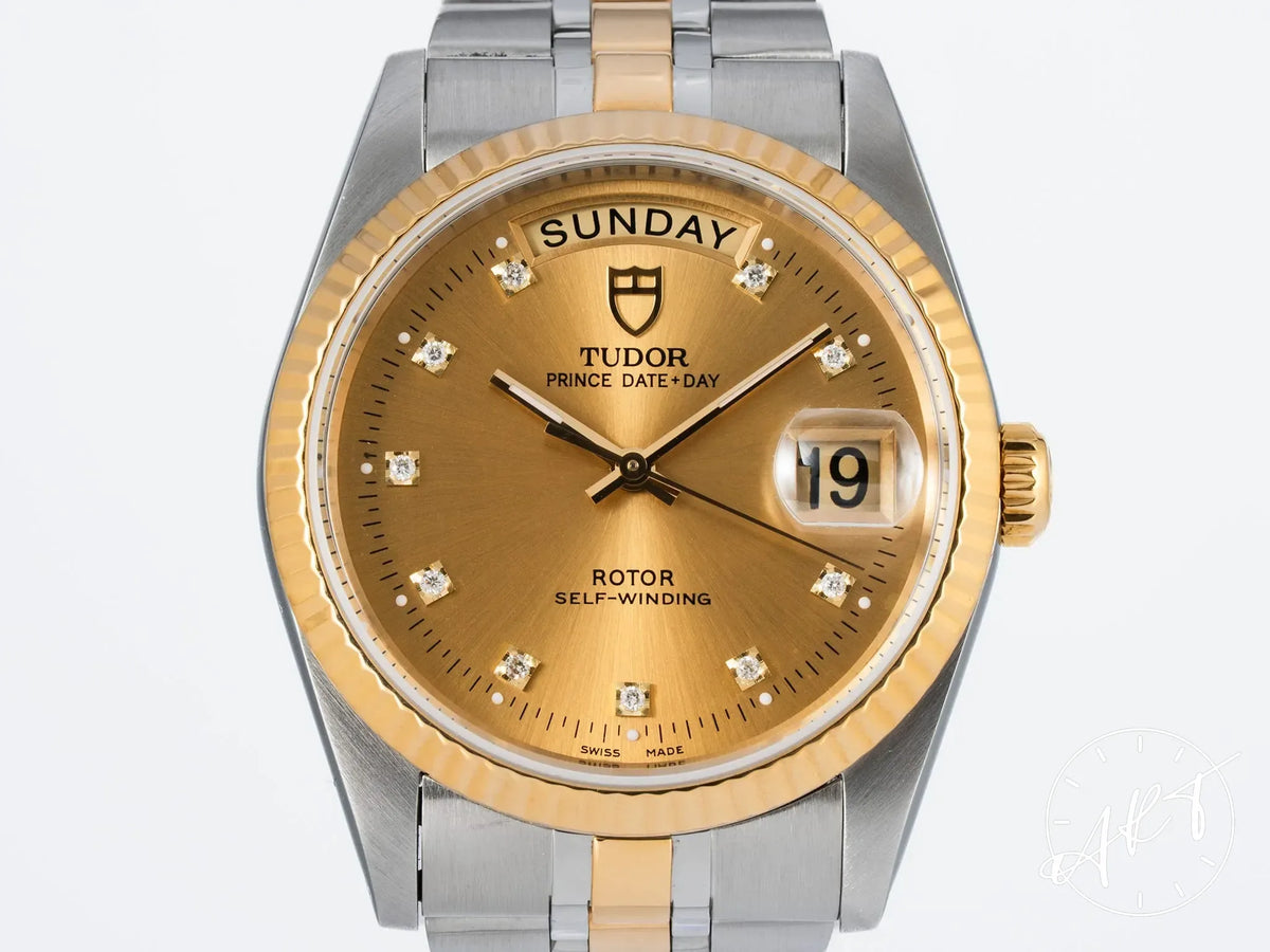 Tudor Prince Day-Date Gold Diamond Dial 18K Gold & SS Watch 76213 B&P