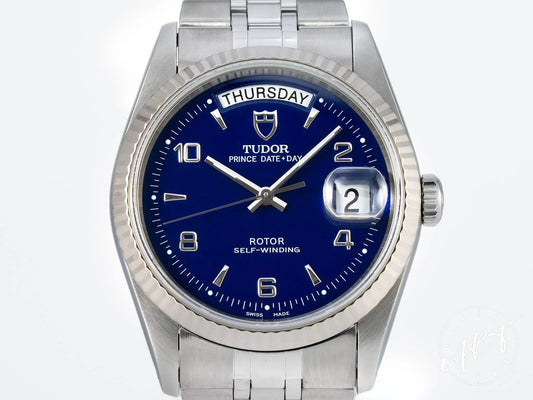 Tudor Prince Day-Date Blue Arabic Dial 18K WG & SS Auto Watch 76214 w/ B&P