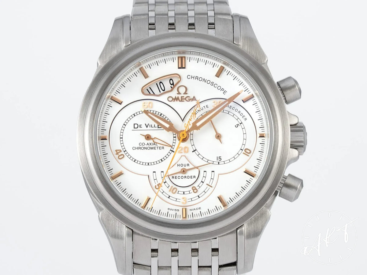 NEW Omega De Ville Co-Axial 41 Chronoscope White Dial SS Auto Watch w/ B&P